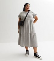 New Look Curves Grey Frill Sleeve Midi Smock Dress